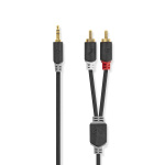 Nedis Stereo-Audiokabel | 3,5 mm Male | 2x RCA Male | Verguld | 1.00 m | Rond | Antraciet | Doos Nedis Stereo-Audiokabel | 3,5 mm Male | 2x RCA Male | Verguld | 1.00 m | Rond | Antraciet | Doos