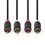 Nedis Stereo-Audiokabel | 2x RCA Male | 2x RCA Male | Verguld | 5.00 m | Rond | Antraciet | Doos Nedis Stereo-Audiokabel | 2x RCA Male | 2x RCA Male | Verguld | 5.00 m | Rond | Antraciet | Doos