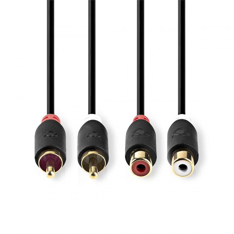 Nedis Stereo-Audiokabel | 2x RCA Male | 2x RCA Female | Verguld | 2.00 m | Rond | Antraciet | Doos Nedis Stereo-Audiokabel | 2x RCA Male | 2x RCA Female | Verguld | 2.00 m | Rond | Antraciet | Doos