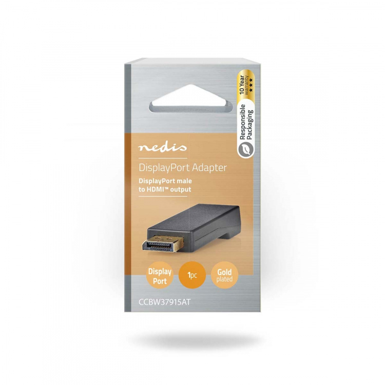 Nedis DisplayPort-Adapter | DisplayPort Male | HDMI™ Output | 4K@30Hz | Verguld | Recht | Rond | ABS | ABS | Antraciet | Doos