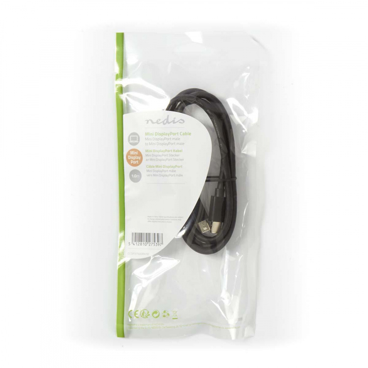 Nedis Mini DisplayPort-Kabel | DisplayPort 1.2 | Mini-DisplayPort Male | Mini-DisplayPort Male | 21.6 Gbps | Vernikkeld | 1.00 m | Rond | PVC | Zwart | Polybag
