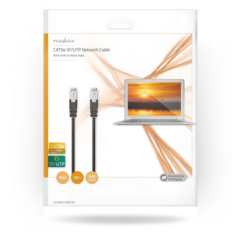 Nedis CAT5e Netwerkkabel | SF/UTP | RJ45 Male | RJ45 Male | 15.0 m | Rond | PVC | Zwart | Envelop Nedis CAT5e Netwerkkabel | SF/UTP | RJ45 Male | RJ45 Male | 15.0 m | Rond | PVC | Zwart | Envelop