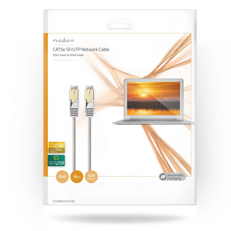 Nedis CAT5e Netwerkkabel | SF/UTP | RJ45 Male | RJ45 Male | 15.0 m | Rond | PVC | Grijs | Envelop