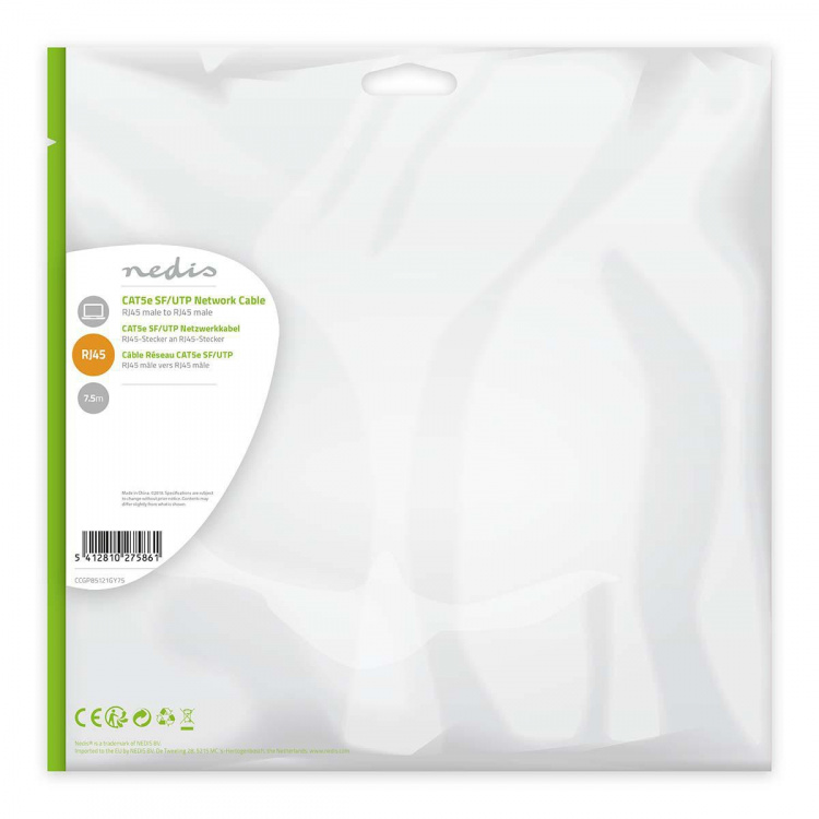 Nedis CAT5e Netwerkkabel | SF/UTP | RJ45 Male | RJ45 Male | 7.50 m | Rond | PVC | Grijs | Envelop Nedis CAT5e Netwerkkabel | SF/UTP | RJ45 Male | RJ45 Male | 7.50 m | Rond | PVC | Grijs | Envelop
