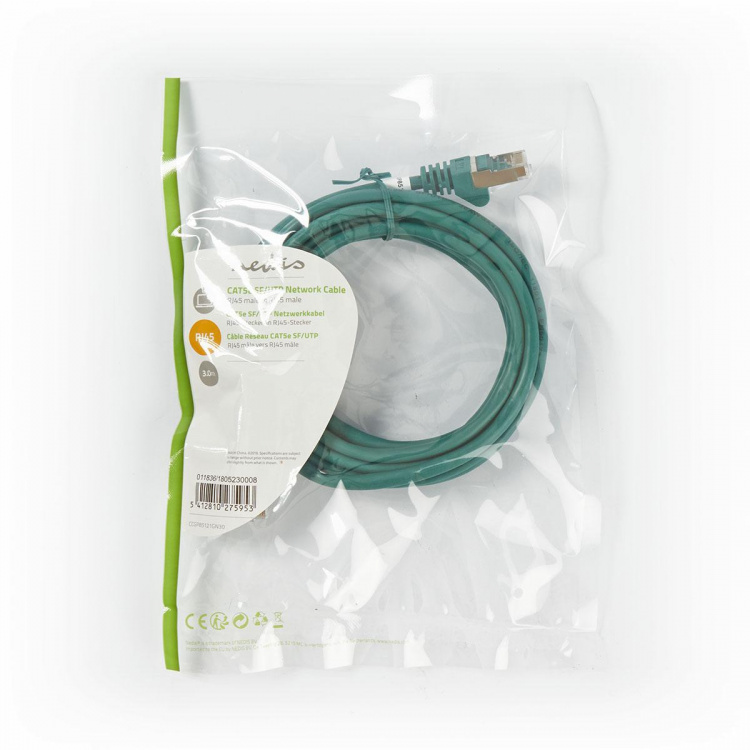 Nedis CAT5e Netwerkkabel | SF/UTP | RJ45 Male | RJ45 Male | 3.00 m | Rond | PVC | Groen | Polybag Nedis CAT5e Netwerkkabel | SF/UTP | RJ45 Male | RJ45 Male | 3.00 m | Rond | PVC | Groen | Polybag