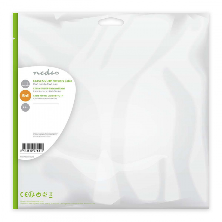 Nedis CAT5e Netwerkkabel | SF/UTP | RJ45 Male | RJ45 Male | 7.50 m | Rond | PVC | Oranje | Polybag
