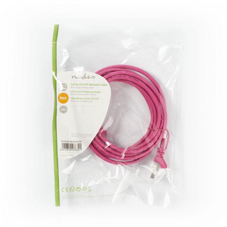 Nedis CAT5e Netwerkkabel | SF/UTP | RJ45 Male | RJ45 Male | 3.00 m | Rond | PVC | Roze | Polybag