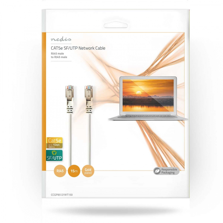 Nedis CAT5e Netwerkkabel | SF/UTP | RJ45 Male | RJ45 Male | 15.0 m | Rond | PVC | Wit | Envelop