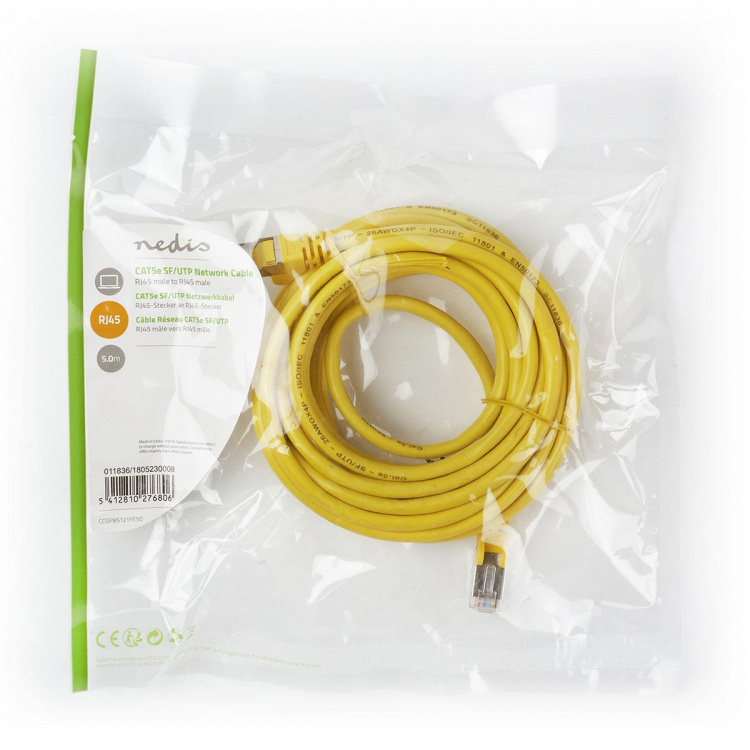 Nedis CAT5e Netwerkkabel | SF/UTP | RJ45 Male | RJ45 Male | 5.00 m | Rond | PVC | Geel | Polybag