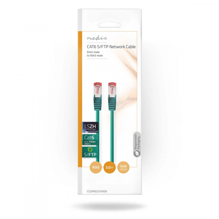 Nedis CAT6 Netwerkkabel | RJ45 Male | RJ45 Male | S/FTP | 3.00 m | Rond | LSZH | Groen | Envelop