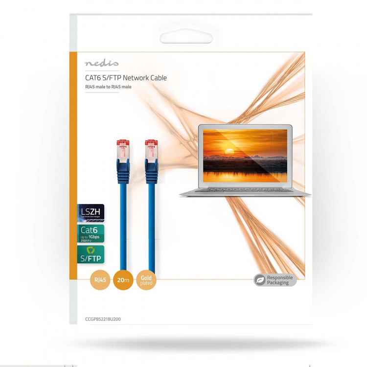 Nedis CAT6 Netwerkkabel | RJ45 Male | RJ45 Male | S/FTP | 20.0 m | Rond | LSZH | Blauw | Polybag