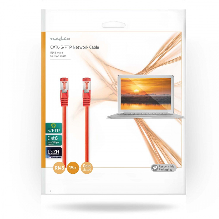 Nedis CAT6 Netwerkkabel | RJ45 Male | RJ45 Male | S/FTP | 15.0 m | Rond | LSZH | Rood | Envelop