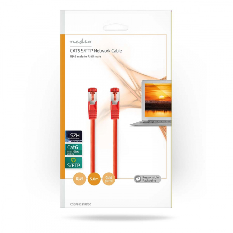 Nedis CAT6 Netwerkkabel | RJ45 Male | RJ45 Male | S/FTP | 5.00 m | Rond | LSZH | Rood | Envelop