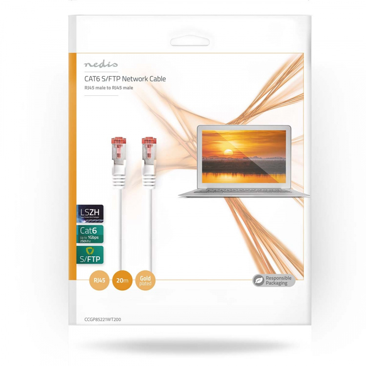 Nedis CAT6 Netwerkkabel | RJ45 Male | RJ45 Male | S/FTP | 20.0 m | Rond | LSZH | Wit | Envelop Nedis CAT6 Netwerkkabel | RJ45 Male | RJ45 Male | S/FTP | 20.0 m | Rond | LSZH | Wit | Envelop