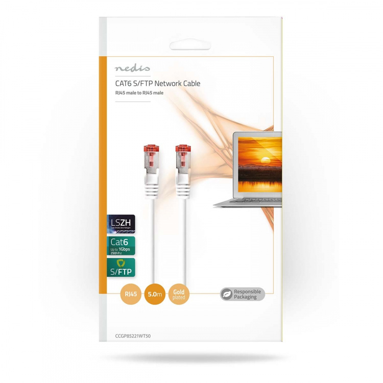 Nedis CAT6 Netwerkkabel | RJ45 Male | RJ45 Male | S/FTP | 5.00 m | Rond | LSZH | Wit | Envelop Nedis CAT6 Netwerkkabel | RJ45 Male | RJ45 Male | S/FTP | 5.00 m | Rond | LSZH | Wit | Envelop