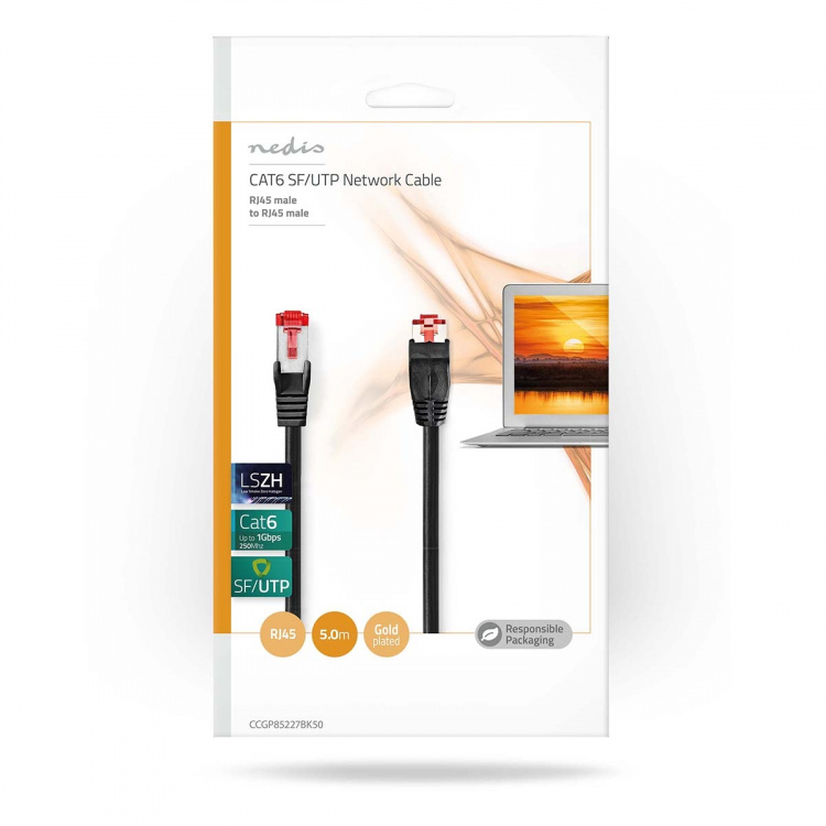 Nedis CAT6 Netwerkkabel | RJ45 Male | RJ45 Male | SF/UTP | 5.00 m | Rond | LSZH | Zwart | Envelop