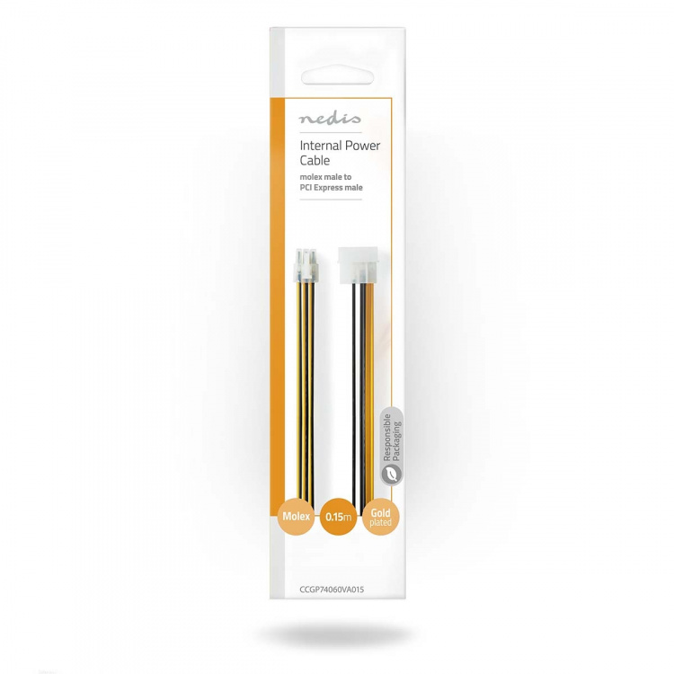 Nedis Interne Voedingskabel | Molex Male | PCI-Express Male | Verguld | 0.20 m | Rond | PVC | Geel / Zwart | Envelop Nedis Interne Voedingskabel | Molex Male | PCI-Express Male | Verguld | 0.20 m | Rond | PVC | Geel / Zwart | Envelop