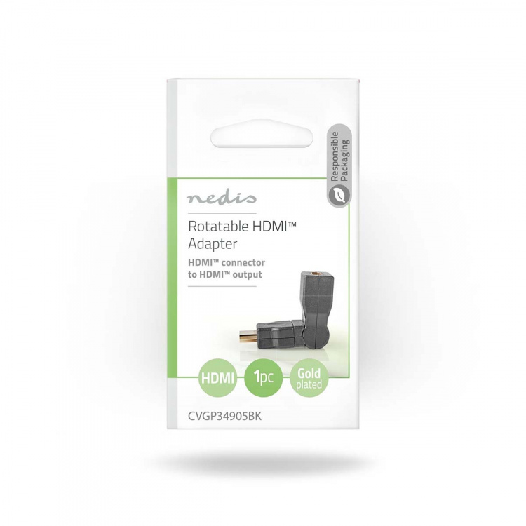 Nedis HDMI™-Adapter | HDMI™ Connector | HDMI™ Output | Verguld | Zwenken | ABS | Zwart | 1 Stuks | Envelop