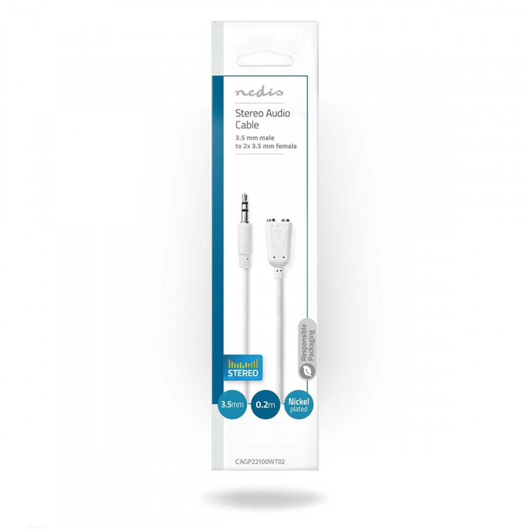 Nedis Stereo-Audiokabel | 3,5 mm Male | 2x 3,5 mm Female | Vernikkeld | 0.20 m | Rond | Wit | Envelop Nedis Stereo-Audiokabel | 3,5 mm Male | 2x 3,5 mm Female | Vernikkeld | 0.20 m | Rond | Wit | Envelop