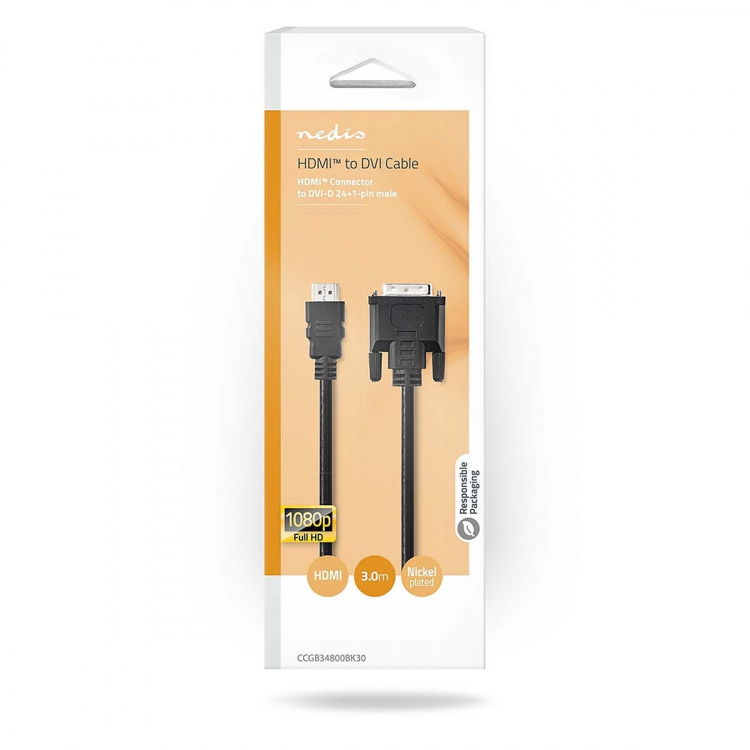 Nedis HDMI™ Kabel | HDMI™ Connector | DVI-D 24+1-Pins Male | 1080p | Vernikkeld | 3.00 m | Recht | PVC | Zwart | Doos