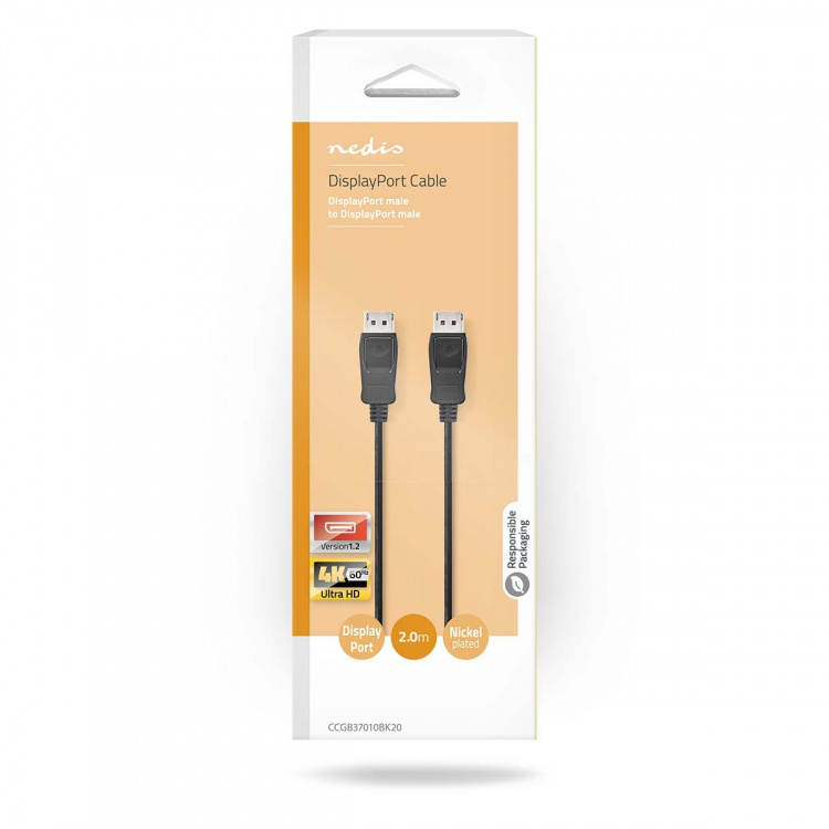 Nedis DisplayPort-Kabel | DisplayPort Male | DisplayPort Male | 4K@60Hz | Verguld | 2.00 m | Rond | PVC | Zwart | Doos