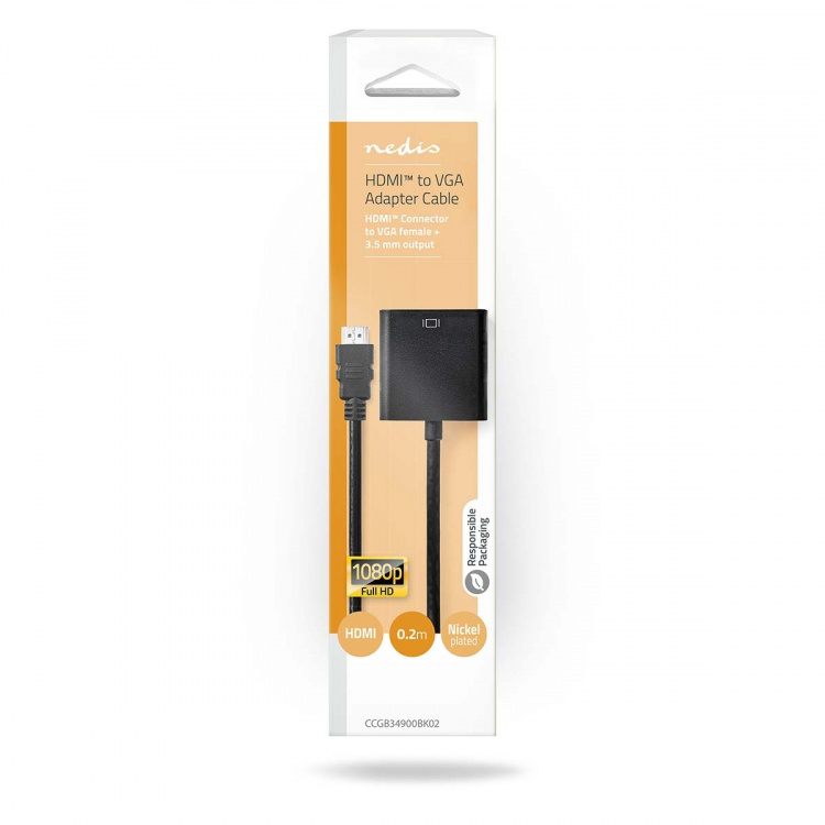 Nedis HDMI™-Adapter | HDMI™ Connector | VGA Female 15p / 3,5 mm Female | Vernikkeld | Recht | PVC | Zwart | 1 Stuks | Doos Nedis HDMI™-Adapter | HDMI™ Connector | VGA Female 15p / 3,5 mm Female | Vernikkeld | Recht | PVC | Zwart | 1 Stuks | Doos