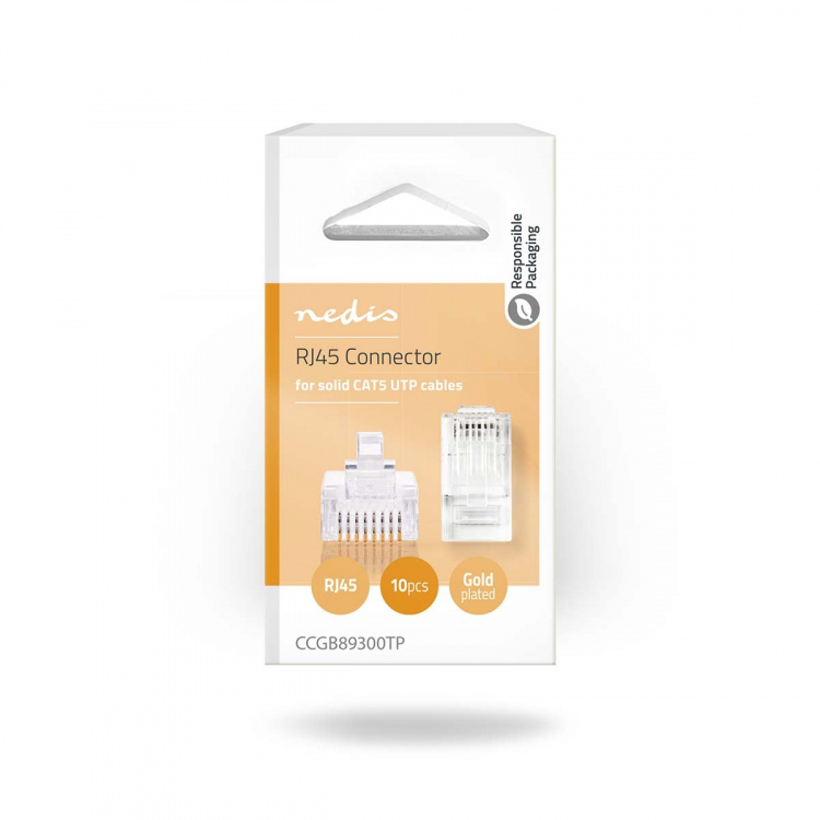 Nedis RJ45-Connector | Male | Solid UTP CAT5e | Recht | Verguld | 10 Stuks | Polycarbonate | Transparant | Doos Nedis RJ45-Connector | Male | Solid UTP CAT5e | Recht | Verguld | 10 Stuks | Polycarbonate | Transparant | Doos