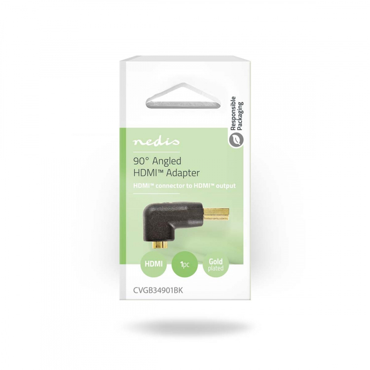 Nedis HDMI™-Adapter | HDMI™ Connector | HDMI™ Output | Verguld | 90° Gehoekt | ABS | Zwart | 1 Stuks | Doos