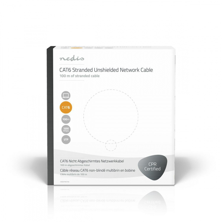 Nedis Netwerk Kabel Rol | CAT6 | Stranded | U/UTP | Koper | 100.0 m | Binnenshuis | Rond | PVC | Grijs | Gift Box