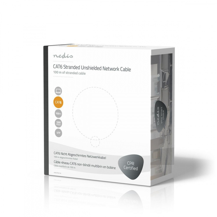 Nedis Netwerk Kabel Rol | CAT6 | Stranded | U/UTP | Koper | 100.0 m | Binnenshuis | Rond | PVC | Grijs | Gift Box