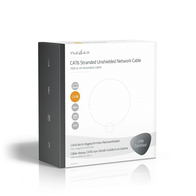 Nedis Netwerk Kabel Rol | CAT6 | Stranded | U/UTP | Koper | 100.0 m | Binnenshuis | Rond | PVC | Grijs | Gift Box