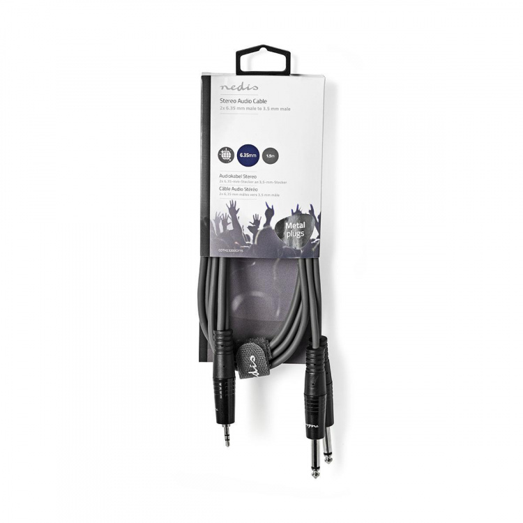 Nedis Stereo-Audiokabel | 2x 6,35 mm Male | 3,5 mm Male | Vernikkeld | 1.50 m | Rond | Donkergrijs | Kartonnen Sleeve Nedis Stereo-Audiokabel | 2x 6,35 mm Male | 3,5 mm Male | Vernikkeld | 1.50 m | Rond | Donkergrijs | Kartonnen Sleeve