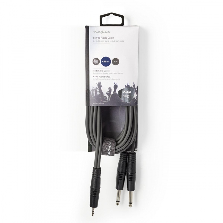 Nedis Stereo-Audiokabel | 2x 6,35 mm Male | 3,5 mm Male | Vernikkeld | 3.00 m | Rond | Donkergrijs | Kartonnen Sleeve Nedis Stereo-Audiokabel | 2x 6,35 mm Male | 3,5 mm Male | Vernikkeld | 3.00 m | Rond | Donkergrijs | Kartonnen Sleeve