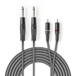 Nedis Stereo-Audiokabel | 2x 6,35 mm Male | 2x RCA Male | Vernikkeld | 1.50 m | Rond | Donkergrijs | Kartonnen Sleeve