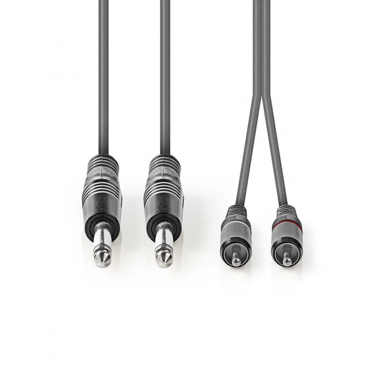 Nedis Stereo-Audiokabel | 2x 6,35 mm Male | 2x RCA Male | Vernikkeld | 3.00 m | Rond | Donkergrijs | Kartonnen Sleeve