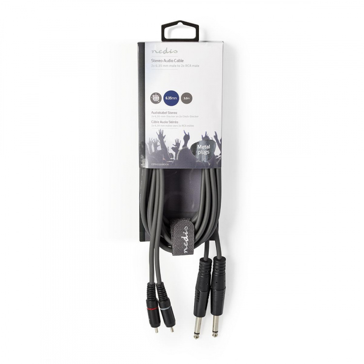 Nedis Stereo-Audiokabel | 2x 6,35 mm Male | 2x RCA Male | Vernikkeld | 3.00 m | Rond | Donkergrijs | Kartonnen Sleeve