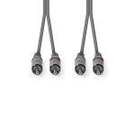 Nedis Stereo-Audiokabel | 2x RCA Male | 2x RCA Male | Vernikkeld | 1.50 m | Rond | Donkergrijs | Kartonnen Sleeve