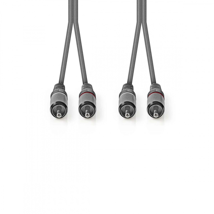 Nedis Stereo-Audiokabel | 2x RCA Male | 2x RCA Male | Vernikkeld | 1.50 m | Rond | Donkergrijs | Kartonnen Sleeve