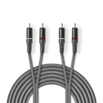Nedis Stereo-Audiokabel | 2x RCA Male | 2x RCA Male | Vernikkeld | 3.00 m | Rond | Donkergrijs | Kartonnen Sleeve Nedis Stereo-Audiokabel | 2x RCA Male | 2x RCA Male | Vernikkeld | 3.00 m | Rond | Donkergrijs | Kartonnen Sleeve