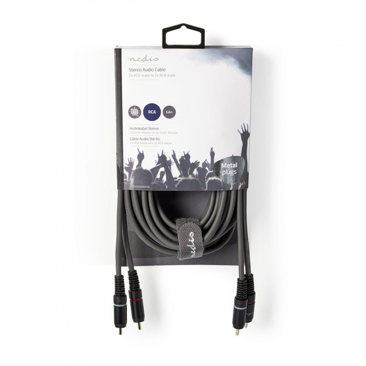 Nedis Stereo-Audiokabel | 2x RCA Male | 2x RCA Male | Vernikkeld | 5.00 m | Rond | Donkergrijs | Kartonnen Sleeve Nedis Stereo-Audiokabel | 2x RCA Male | 2x RCA Male | Vernikkeld | 5.00 m | Rond | Donkergrijs | Kartonnen Sleeve