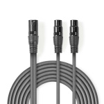 Nedis Gebalanceerde Audiokabel | XLR 3-Pins Male | 2x XLR 3-Pins Female | Vernikkeld | 1.50 m | Rond | PVC | Donkergrijs | Kartonnen Sleeve