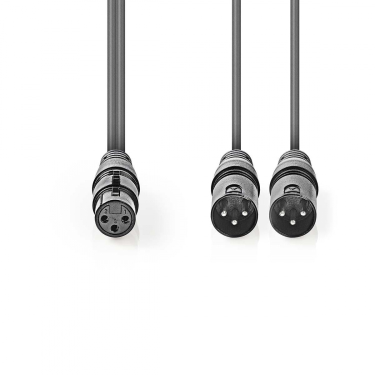 Nedis Gebalanceerde Audiokabel | 2x XLR 3-Pins Male | XLR 3-Pins Female | Vernikkeld | 1.50 m | Rond | PVC | Donkergrijs | Kartonnen Sleeve