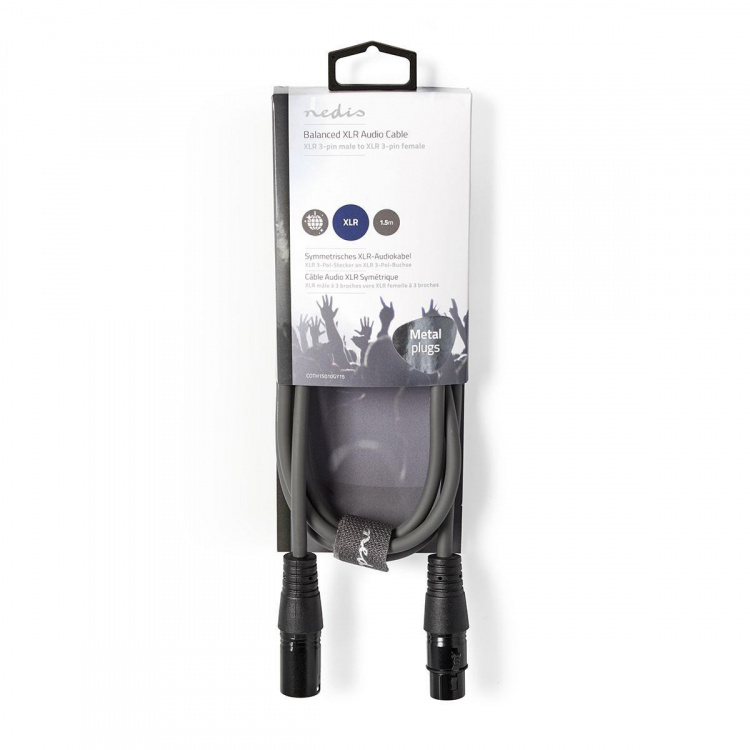 Nedis Gebalanceerde Audiokabel | XLR 3-Pins Male | XLR 3-Pins Female | Vernikkeld | 1.50 m | Rond | PVC | Donkergrijs | Kartonnen Sleeve