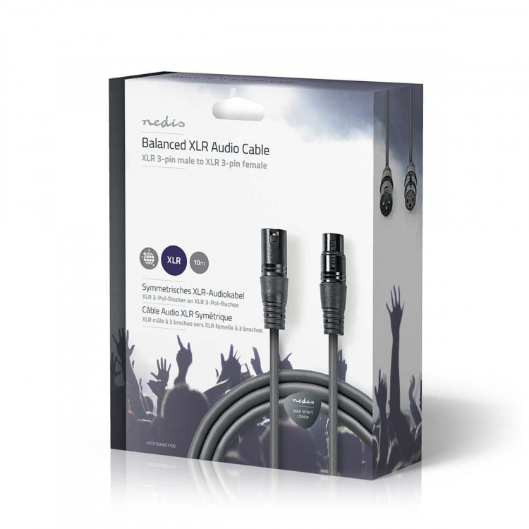Nedis Gebalanceerde Audiokabel | XLR 3-Pins Male | XLR 3-Pins Female | Vernikkeld | 10.0 m | Rond | PVC | Donkergrijs | Gift Box