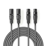 Nedis Gebalanceerde Audiokabel | 2x XLR 3-Pins Male | 2x XLR 3-Pins Female | Vernikkeld | 1.50 m | Rond | PVC | Donkergrijs | Kartonnen Sleeve