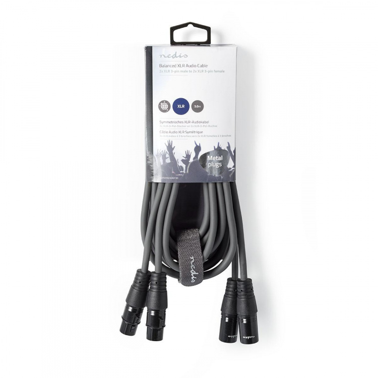 Nedis Gebalanceerde Audiokabel | 2x XLR 3-Pins Male | 2x XLR 3-Pins Female | Vernikkeld | 3.00 m | Rond | PVC | Donkergrijs | Kartonnen Sleeve Nedis Gebalanceerde Audiokabel | 2x XLR 3-Pins Male | 2x XLR 3-Pins Female | Vernikkeld | 3.00 m | Rond | PVC | Donkergrijs | Kartonnen Sleeve