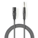 Nedis Gebalanceerde Audiokabel | XLR 3-Pins Male | 6,35 mm Male | Vernikkeld | 1.50 m | Rond | PVC | Donkergrijs | Kartonnen Sleeve