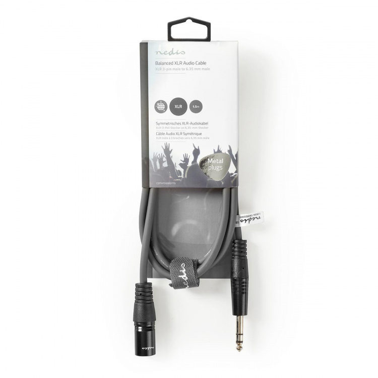 Nedis Gebalanceerde Audiokabel | XLR 3-Pins Male | 6,35 mm Male | Vernikkeld | 1.50 m | Rond | PVC | Donkergrijs | Kartonnen Sleeve