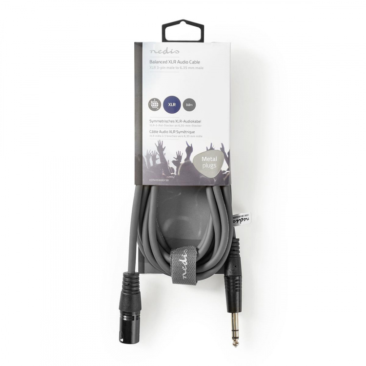 Nedis Gebalanceerde Audiokabel | XLR 3-Pins Male | 6,35 mm Male | Vernikkeld | 3.00 m | Rond | PVC | Donkergrijs | Kartonnen Sleeve Nedis Gebalanceerde Audiokabel | XLR 3-Pins Male | 6,35 mm Male | Vernikkeld | 3.00 m | Rond | PVC | Donkergrijs | Kartonnen Sleeve
