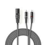 Nedis Gebalanceerde Audiokabel | XLR 3-Pins Male | 2x RCA Male | Vernikkeld | 1.50 m | Rond | PVC | Donkergrijs | Kartonnen Sleeve